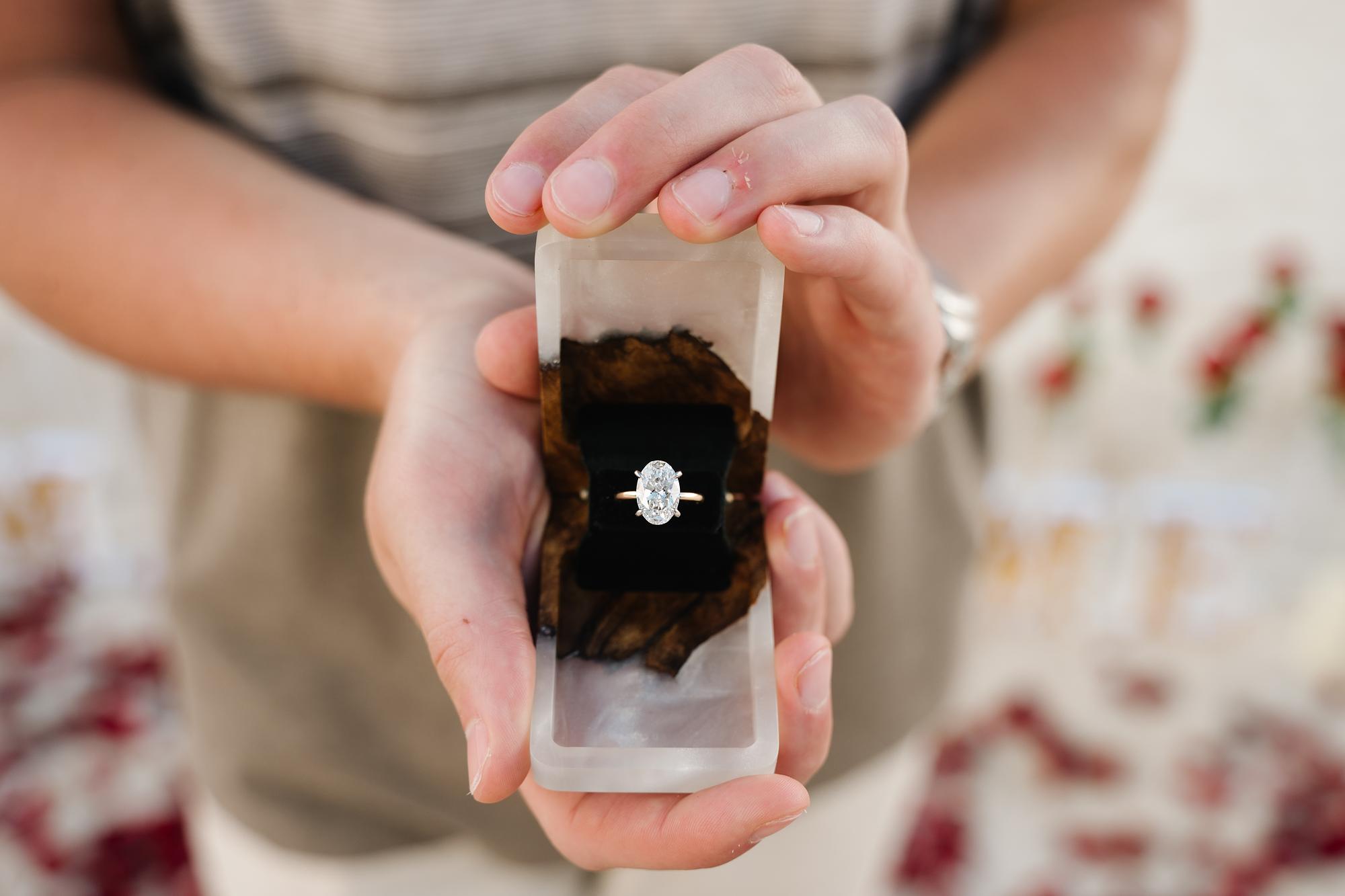 Cassidy's stunning ring catching the sun.